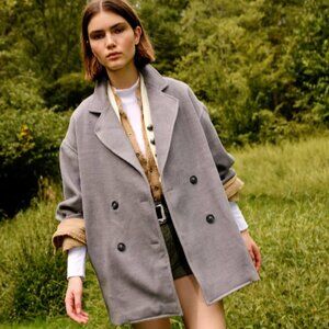 Free People S Oversized Double Breasted Knit Blazer Jacket Gray Minimal Winter